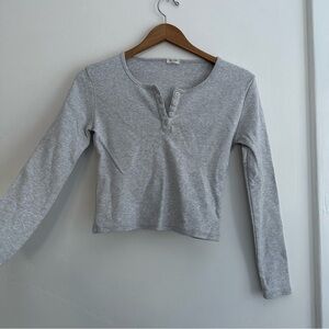 Brandy Melville John Galt Gray Long Sleeve Henley Top